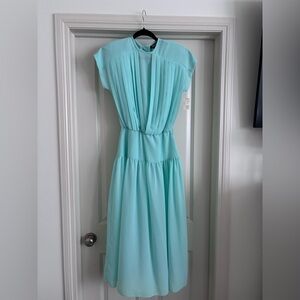 Elegant Vintage Aqua Pleated Dress